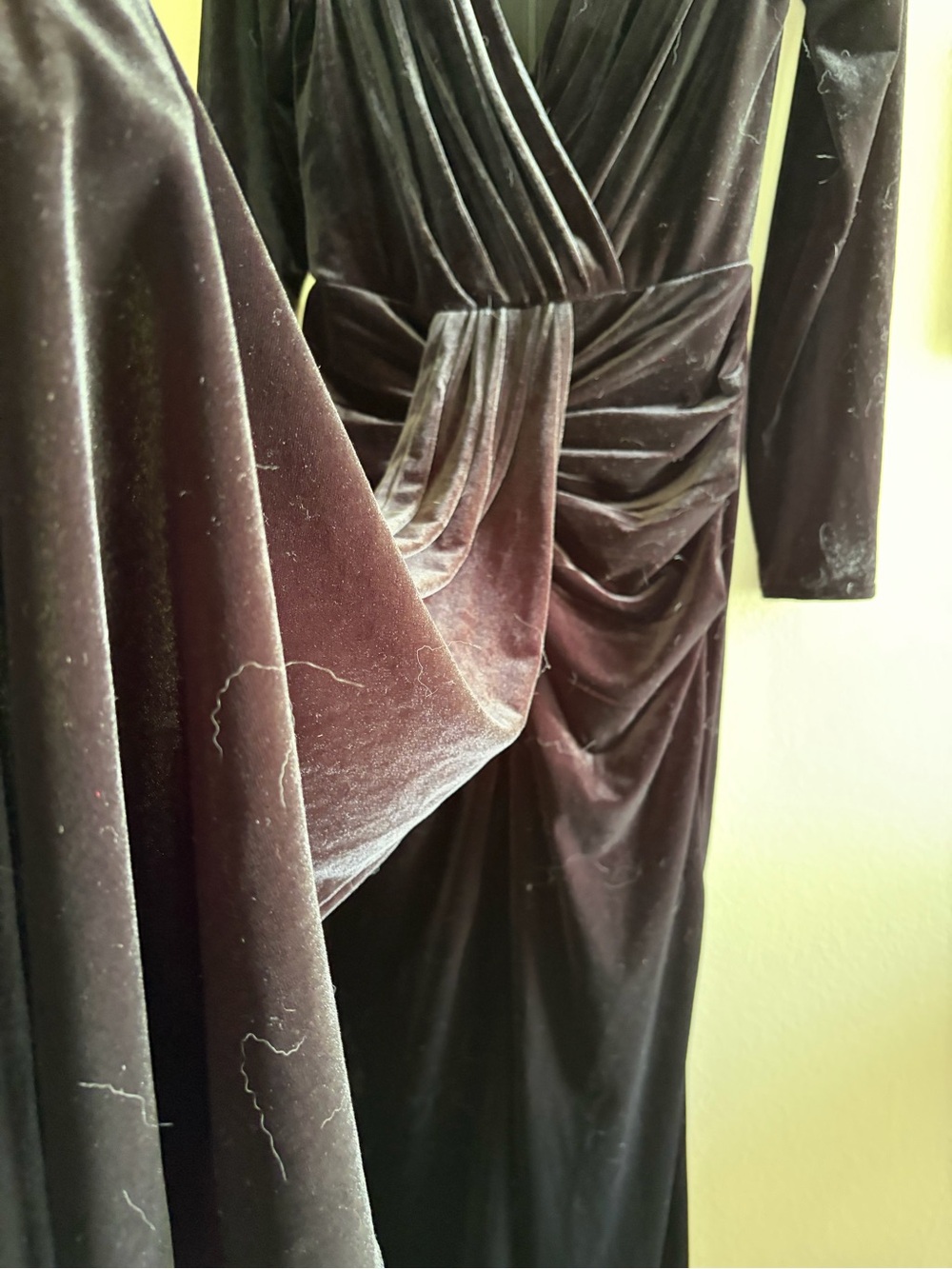 Velvet Long-Sleeve Dress with long front panel